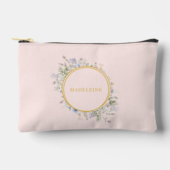 Personalised Wildflower Gold and Pink Accessory Pouch (Front)
