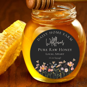 Personalised Wildflower Honey Bee Apiary Black Classic Round Sticker