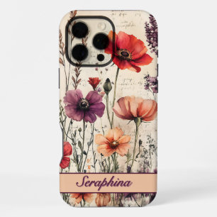 Personalised Wildflower in Red and Purple Poppies iPhone 16 Pro Max Case