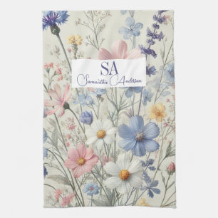Personalised Wildflower Kitchen Towel   Initials