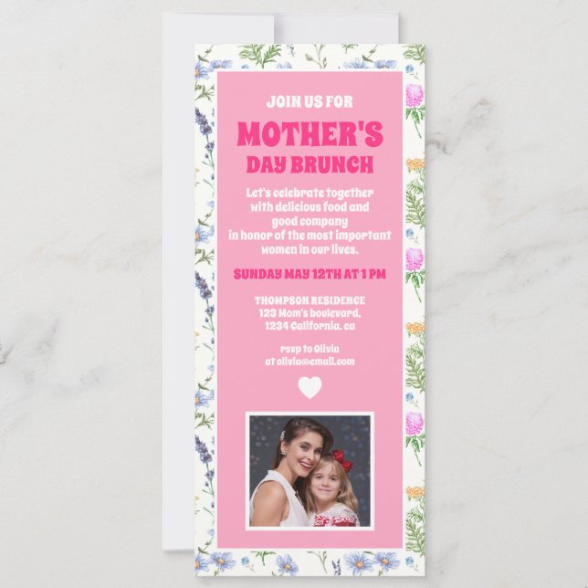 Personalised Wildflower Mother's Day Brunch Photo Invitation (Front)