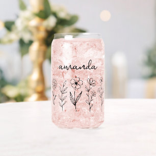 Personalised Wildflower Mum Name Can Glass