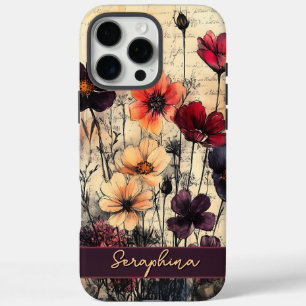 Personalised Wildflower Poppies Dark Red & Purple  iPhone 16 Pro Max Case