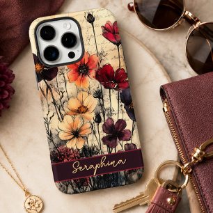 Personalised Wildflower Poppies Dark Red & Purple iPhone 16 Pro Max Case