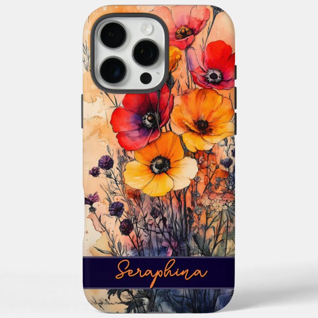 Personalised Wildflower Poppies Dark Red & Yellow  Case-Mate iPhone Case (Back)
