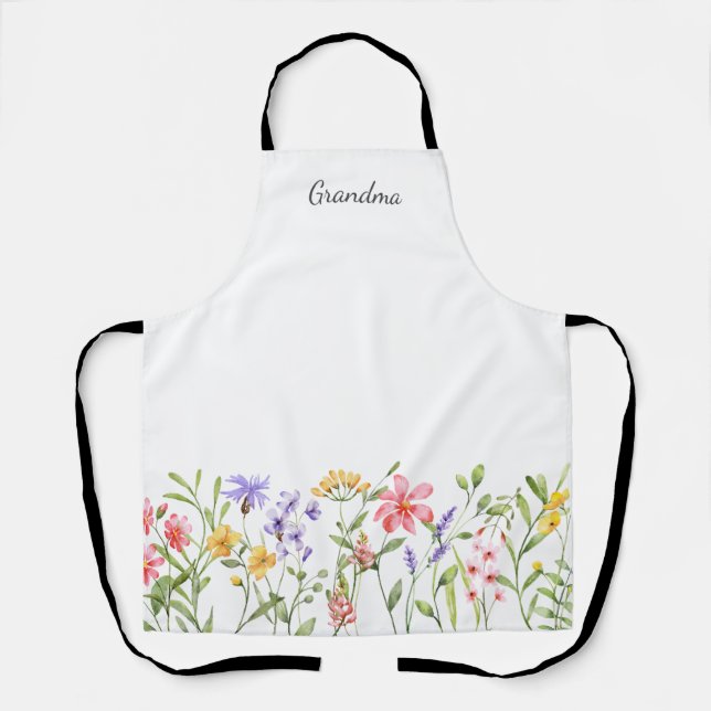 Personalised Wildflower Watercolor  Apron (Front)