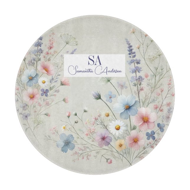 Personalised Wildflower with Monogram & Name Cutting Board (Front)