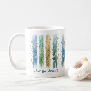 Personalised Wildflowers Brush Stroke Blue Green Coffee Mug