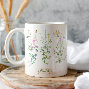 Personalised Wildflowers Floral Watercolor   Coffee Mug