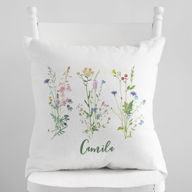 Personalised Wildflowers Floral Watercolor   Cushion (Creator Uploaded)