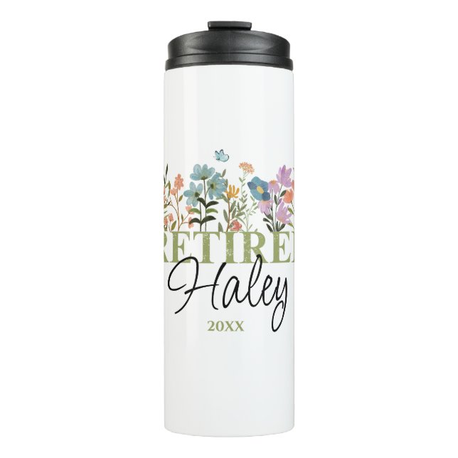 Personalised Wildflowers Retirement, Floral Retire Thermal Tumbler (Front)