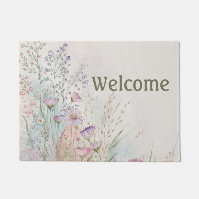 Personalised Wildflowers Watercolor Welcome Doormat (Front)