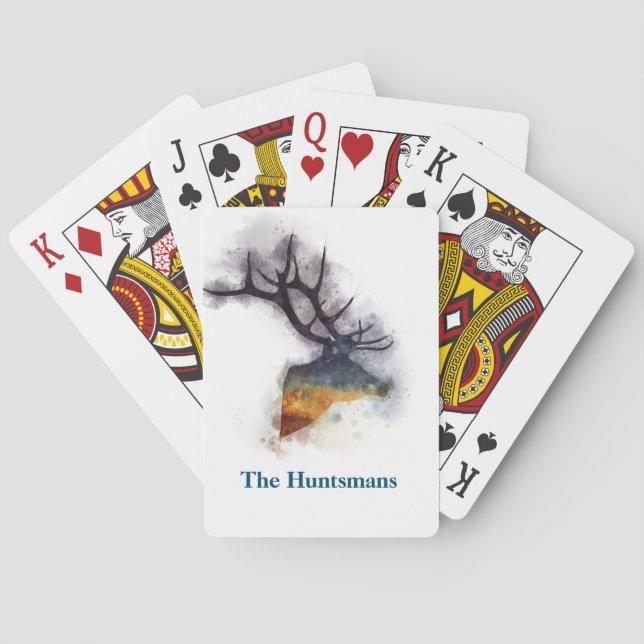 Personalised Wildlife Deer Buck Watercolor Playing Cards (Back)