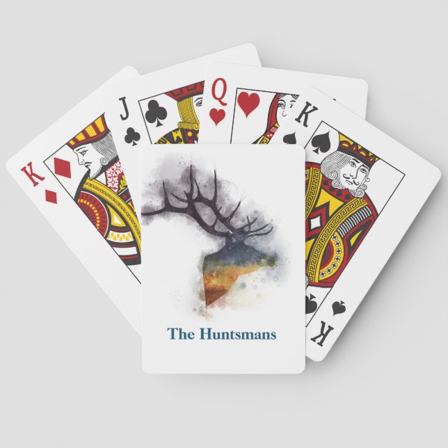 Personalised Wildlife Deer Buck Watercolor Playing Cards (Back)