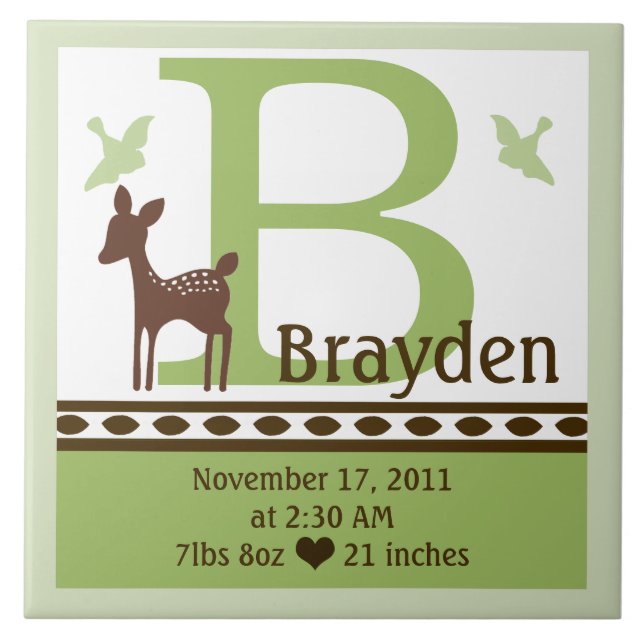 Personalised Willow Deer Birth Announcement Tile (Front)