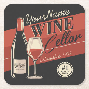 Personalised Wine Cellar Bottle Tasting Room Bar Square Paper Coaster