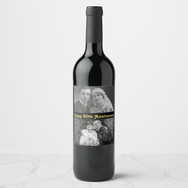 Personalised Wine Label Happy 50th Anniversary Pic (Front)