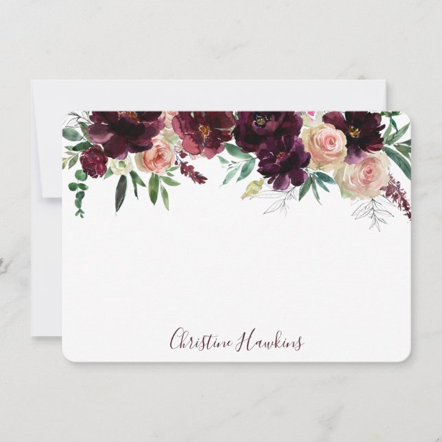 Personalised Wine Red Modern Watercolor Floral Card (Front)