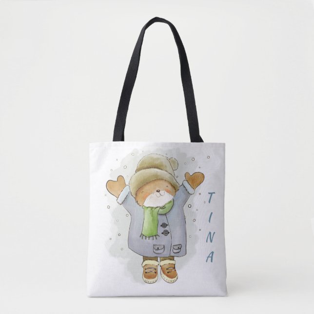Personalised Winter Bear Tote Bag (Front)