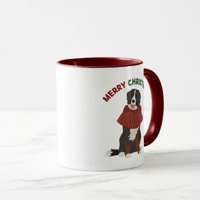 Personalised Winter Bernese Mountain Dog mug (Front Right)
