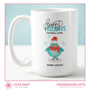 Personalised Winter Blue Bird Christmas Coffee Mug