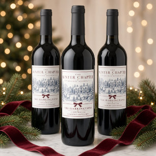 Personalised Winter Chapter Blue Toile Christmas Wine Label