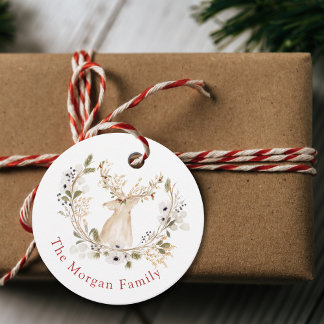 Personalised Winter Deer Wreath Holiday Favour Tags