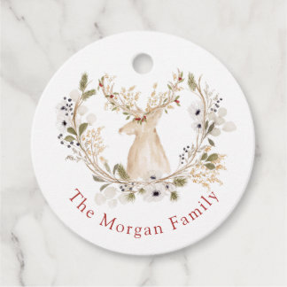 Personalised Winter Deer Wreath Holiday Favour Tags