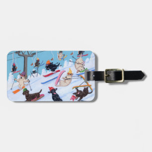 Personalised Winter Fun Skiing Labradors Painting Luggage Tag