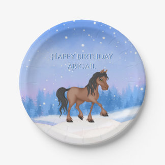 Personalised Winter Horse and Snow Birthday Paper Plate