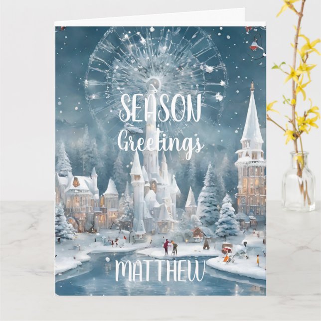 personalised winter in wonderland Christmas Card (Yellow Flower)