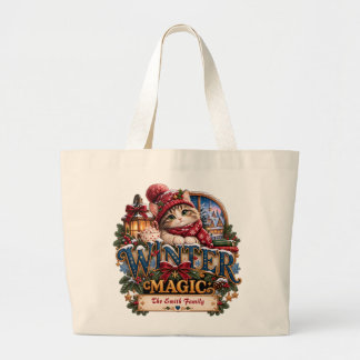 Personalised Winter Magic Cosy Cat Christmas Large Tote Bag