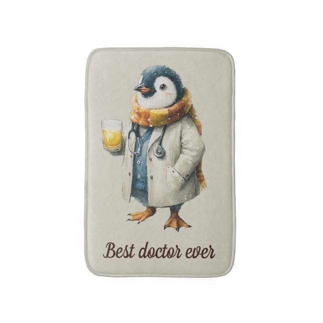 Personalised Winter Penguin “Best Doctor Ever” Bath Mat (Front Vertical)
