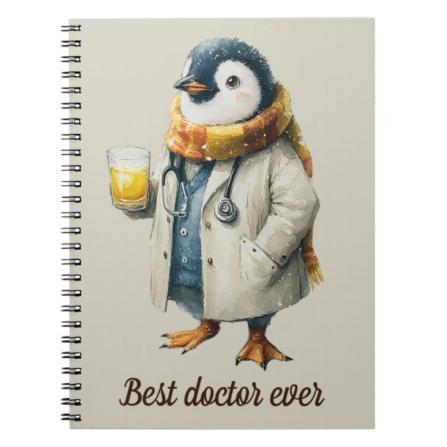 Personalised Winter Penguin “Best Doctor Ever” Notebook (Front)