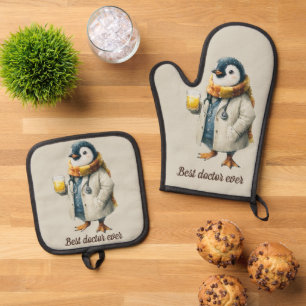 Personalised Winter Penguin “Best Doctor Ever” Oven Mitt & Pot Holder Set
