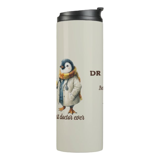 Personalised Winter Penguin “Best Doctor Ever” Thermal Tumbler (Rotated Left)