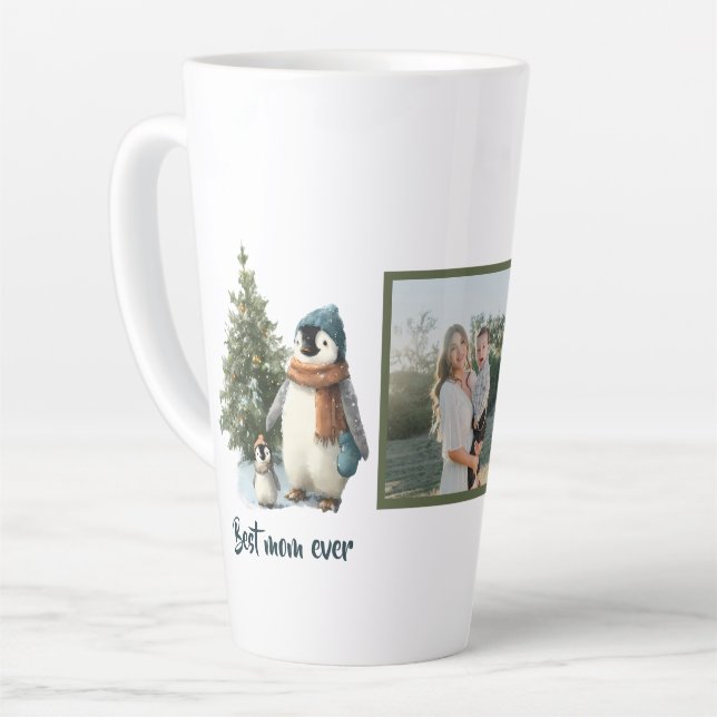 Personalised Winter Penguin “Best Mum Ever” Latte Mug (Left Angle)