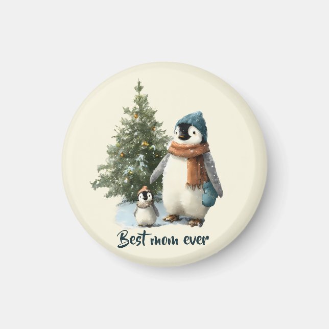 Personalised Winter Penguin “Best Mum Ever” Magnet (Front)