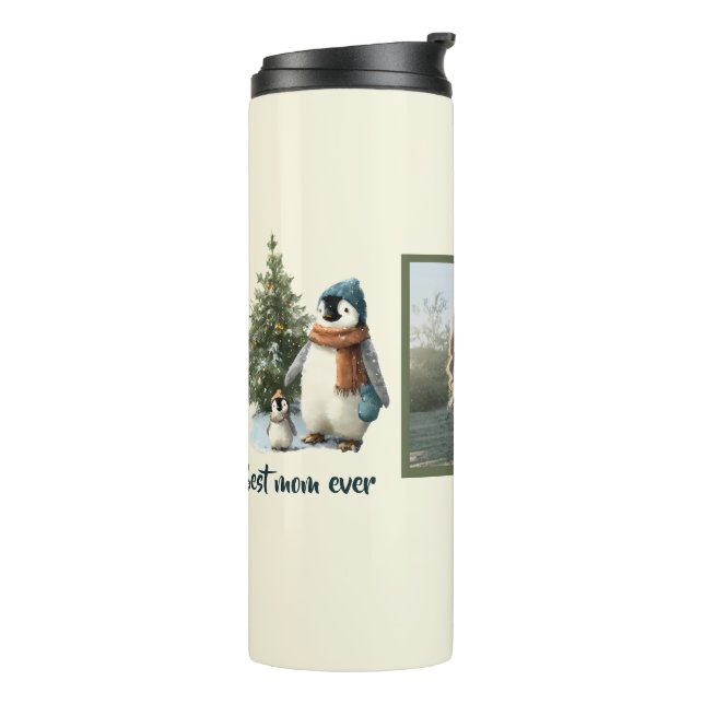 Personalised Winter Penguin “Best Mum Ever” Thermal Tumbler (Rotated Left)