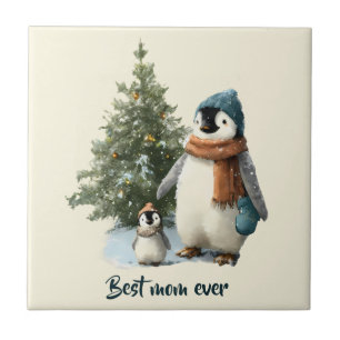 Personalised Winter Penguin “Best Mum Ever” Tile