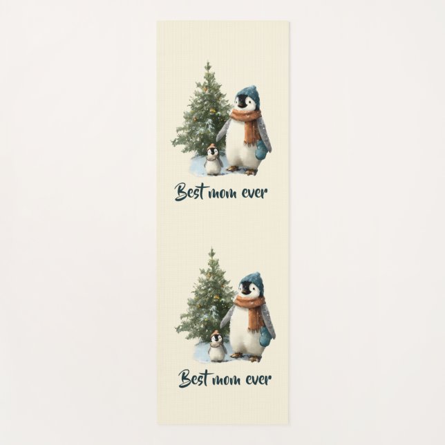 Personalised Winter Penguin “Best Mum Ever” Yoga Mat (Front)