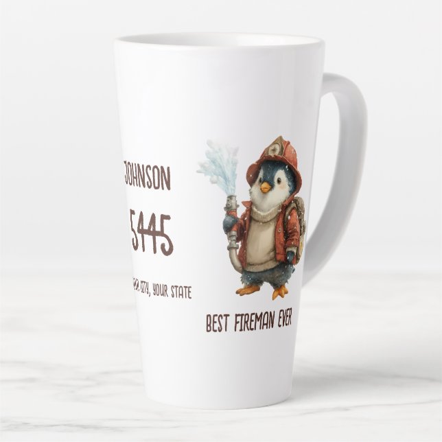 Personalised Winter Penguin Firefighter Gift Mug (Right Angle)