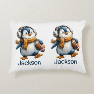 Personalised Winter Penguin Football Kid Decorative Cushion