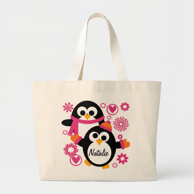 Personalised Winter Penguins Tote Bag (Front)