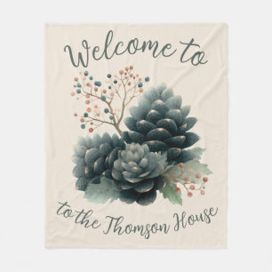 Personalised Winter Pinecone Family Design Fleece Blanket