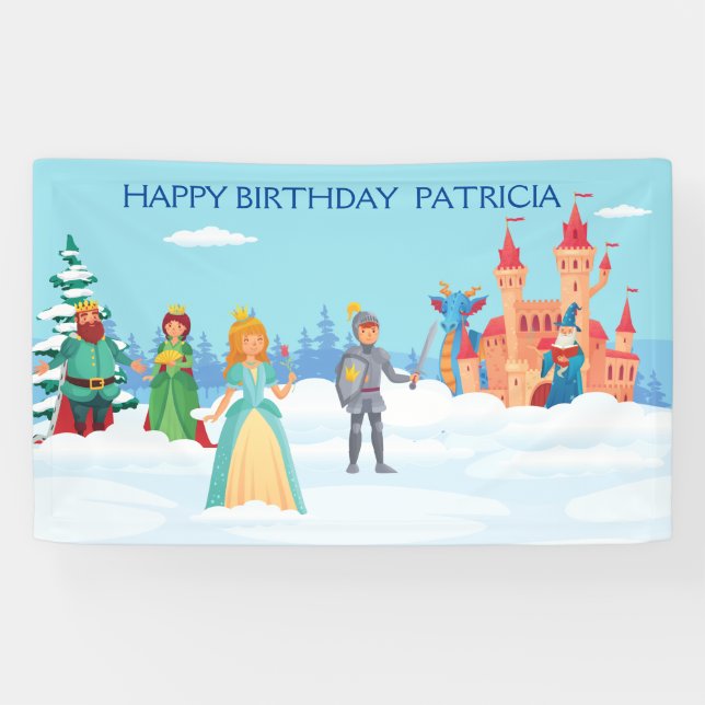 Personalised Winter Princess Royal Family Birthday Banner (Horizontal)