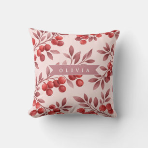 Personalised Winter Red Berry Botanical Cottage Cushion