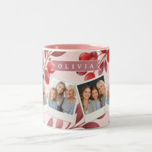Personalised Winter Red Berry Botanical Cottage Two-Tone Coffee Mug