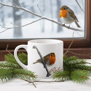 Personalised Winter Robin Bird Espresso Cup