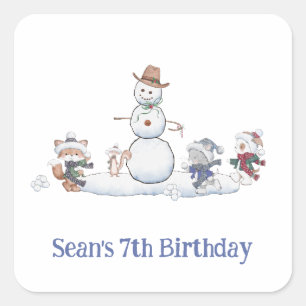 Personalised Winter Snowball Fight Birthday Custom Square Sticker